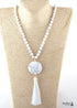 Boho Necklace, RH Amazonite Jasper, Circle Tassel Green White Natural Stone